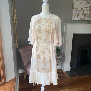 NWT BCBG Blush Beige Floral Dress / size 2 / Embroidered Wedding Cocktail Dress